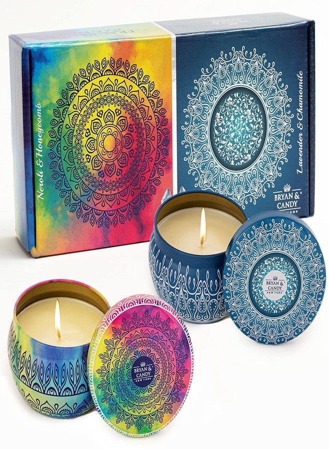 Bryan & Candy Scented Tin Candles Neroli & Honeycomb | Lavender & Chamomile,100 gm Each Soy Wax Eco-Friendly Printed Tin - Image 1